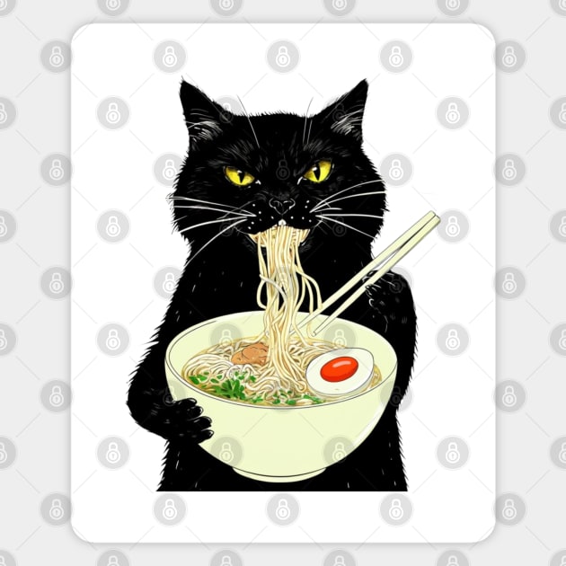 Japanese Cat Funny Cat Eating Ramen Vintage Japanese Noodles Magnet by Creatifly Graphic Tees